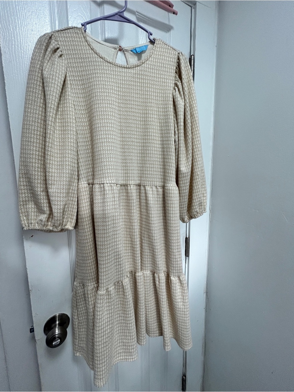 Draper James Cream Houndstooth Midi Dress